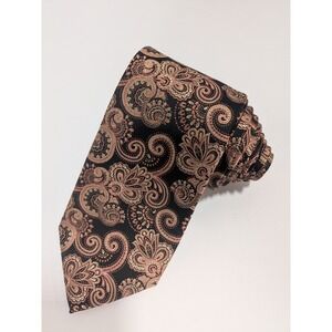 Zylos Brown Black Gold Paisley Floral Mens Hand Made 100% Polyester Neck Tie‎